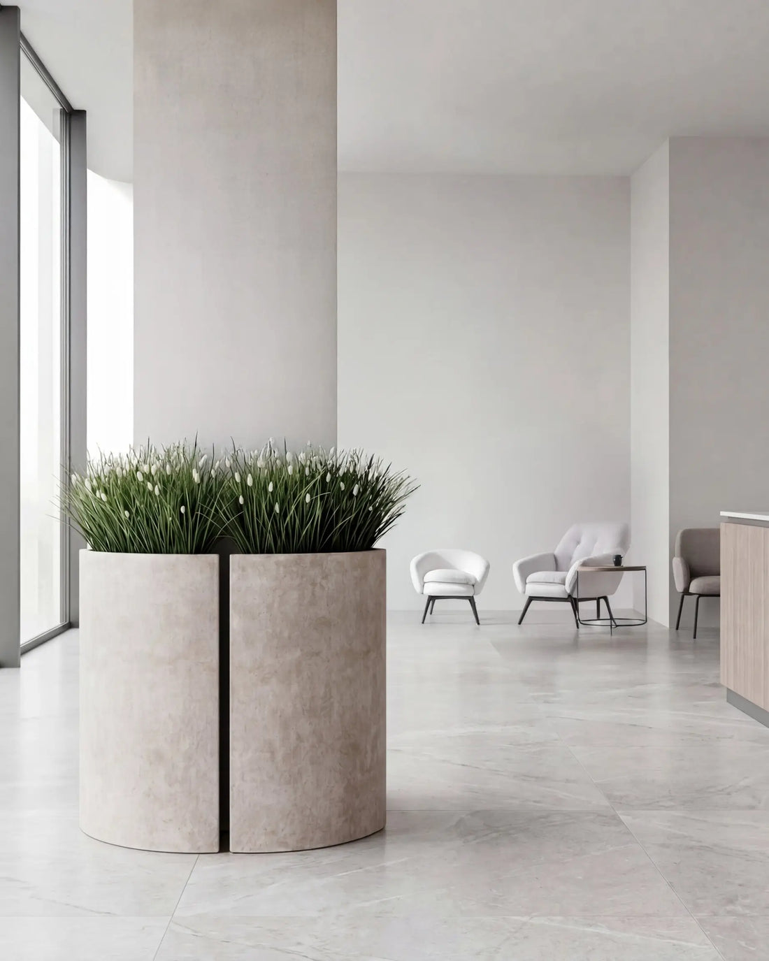 Çim Aranjmanı Corner Grass Koşeli Beton Saksı