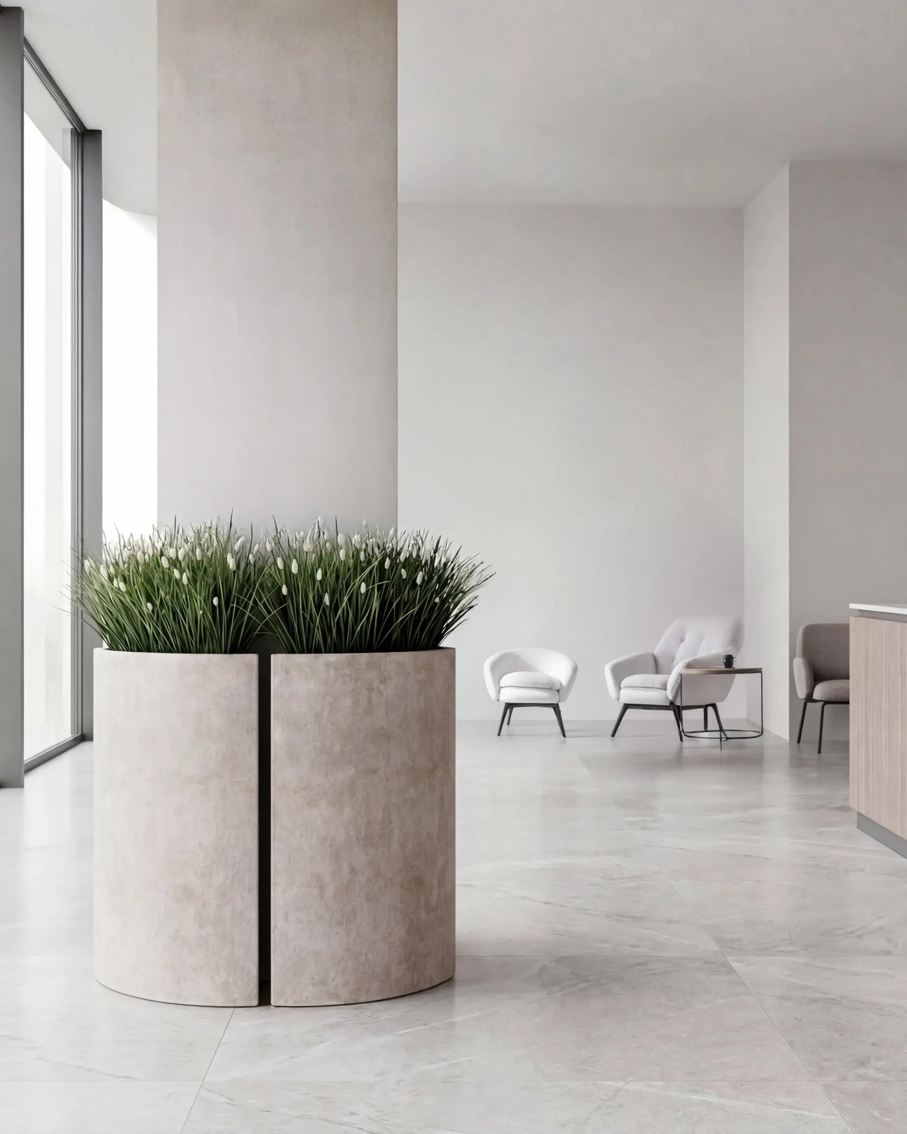 Çim Aranjmanı Corner Grass Koşeli Beton Saksı