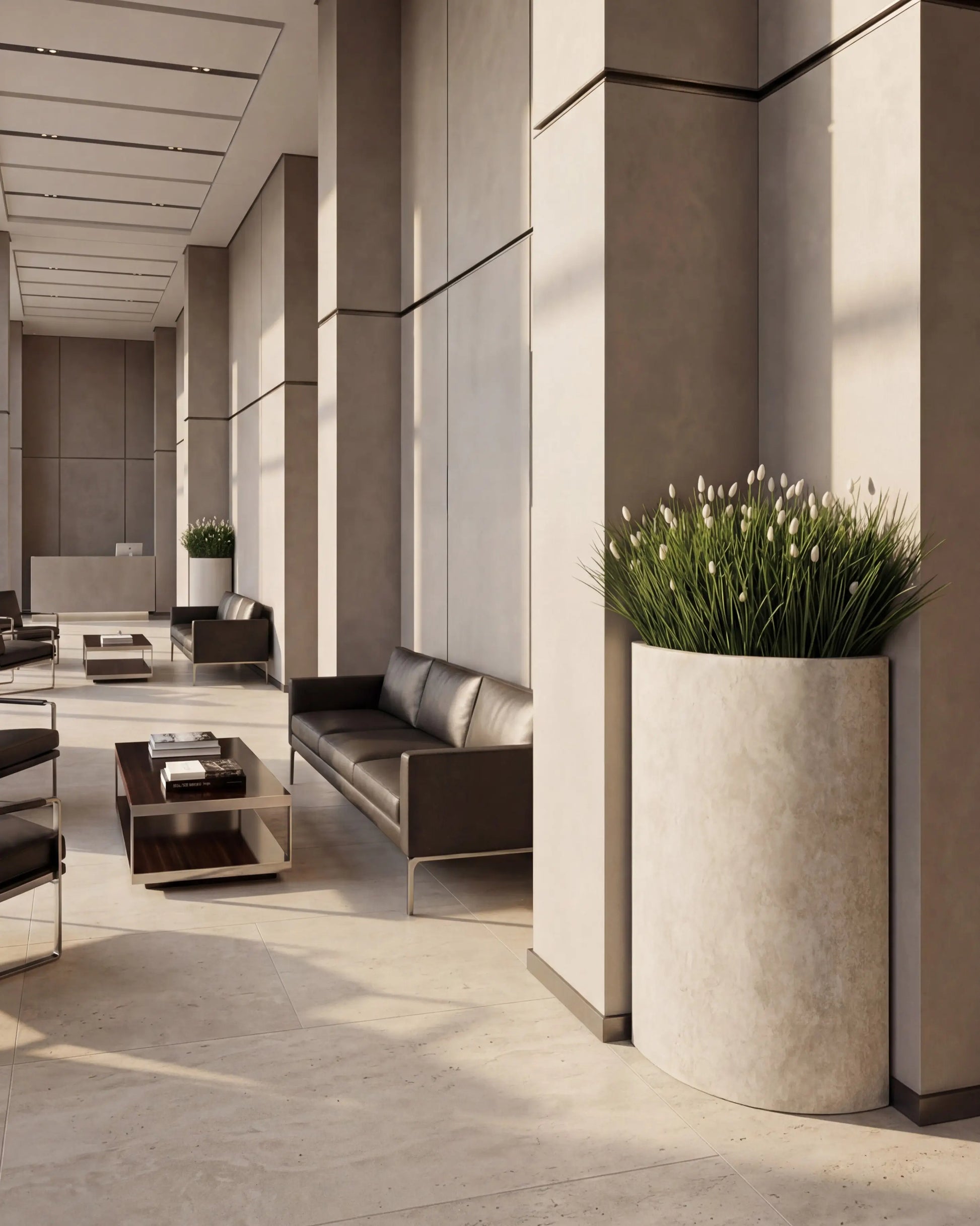 Çim Aranjmanı Corner Grass Koşeli Beton Saksı