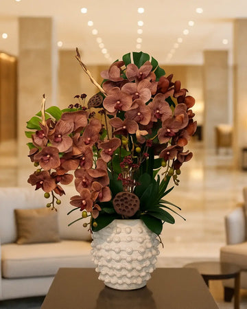 Yapay Orkide Aranjmanı Cocoa Bordo