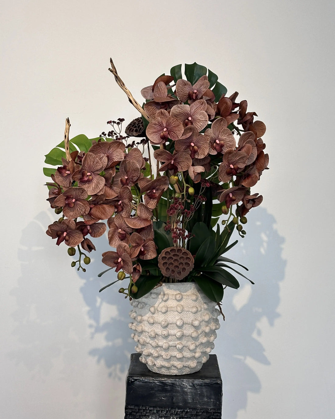 Yapay Orkide Aranjmanı Cocoa Bordo